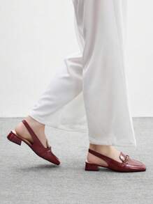 CUCCOO BIZCHIC 酒红色低跟优雅舒适百搭乐福鞋，带系带，适合职业女性 - 酒紅色 - 查看 7