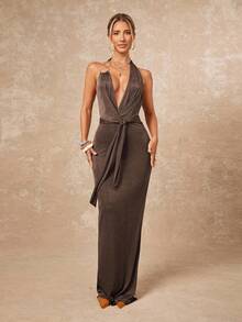 Lumalex Robe d'été sexy à col V profond et dos nu pour femmes