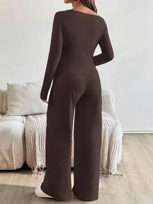 SHEIN 2 piezas Conjunto de top asimétrico y pantalones casuales de maternidad