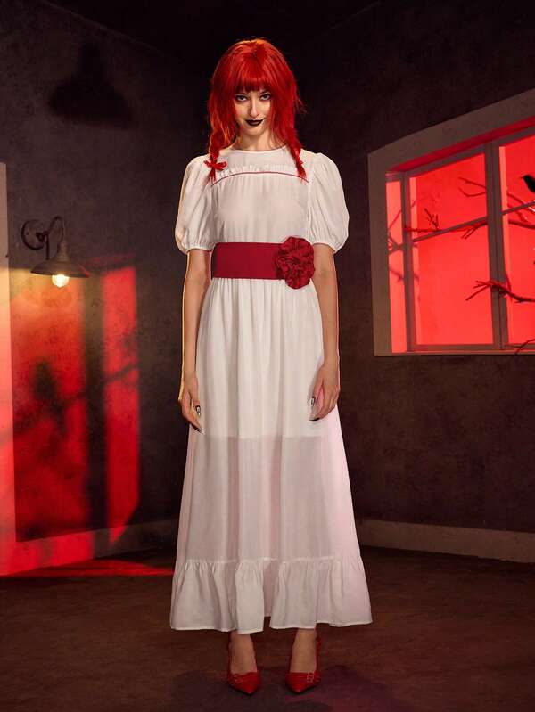 ANNABELLE x SHEIN Robe à manches courtes avec décor floral 3D au col rond, pour costume de cosplay