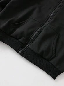 PAVTROS Tween Boy Matching Casual All-Match Versatile Sports Chic Urban Street Cross Print Zip-Up Loose Sweatshirt In Black - Black - View 3