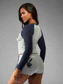 Missguided x Playboy Christmas Ribbed Knit Raglan Sleeve Top With Matching Shorts - Multicolor - View 2