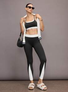Activina Leggings de cintura alta de contraste de color para fitness y yoga para mujer - Blanco y Negro - Ver 7