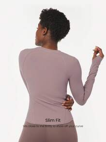 GLOWMODE FeatherFit™ Waist Slimming Curved Long Sleeve Top Low Impact Yoga Pilates Daily Summer Gym - Elderberry - View 2