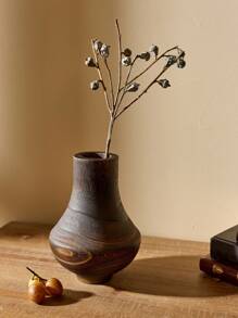 Cirelle Brown Wooden Vase, Simulated Dried Flower Art Vase For Simple Living Room & Exhibition Hall Decor, Birthday And Graduation Gift | Wood Vase, Flower Arrangement, Room Decoration | Vase,Room Decor,Flower Vase,Wood Vase - Brown - View 1