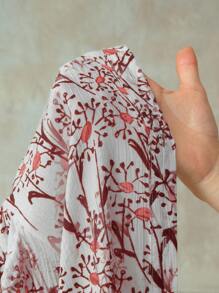 EMERY ROSE 女式夏季编织花卉印花腰部收紧休闲度假泡泡袖连衣裙 - 紅色 - 查看 7