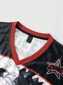 ROMWE MEN Spring/Summer Casual Graphic Men'S Anime Print Short Sleeve T-Shirt, Suitable For Spring/Summer - Grey - View 5