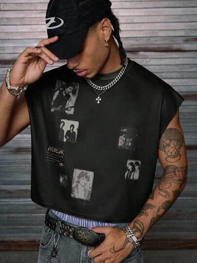 AXEPEAK 男士针织时尚休闲宽松无袖背心，2000 年代风格