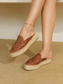 Styleloop Chocolate Women's Flat Woven Shoes, Bohemian Style, Suitable For Vacation, Halloween, Christmas, Party - Brown - View 4