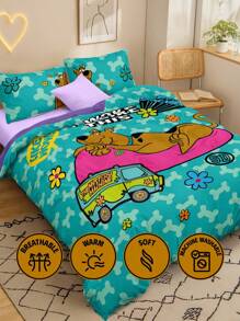 SCOOBY-DOO X SHEIN 3pc Cute Style Printed Bedding Set,Suitable For Single Bed/Double Bed/Queen Bed/King Bed, Dormitory/Home - Multicolor - View 8