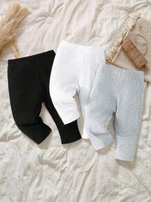 SHEIN Vintaside Kids 3pcs/Set Baby Girls' Striped Knit Leggings
