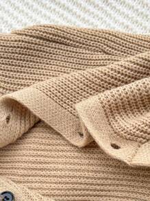 SHEIN Newborn Baby Cute Bear Patch Hooded Knit Romper, Autumn/Winter Baby Knit Romper Baby Romper Bear Baby Knit Jumpsuit Baby Hooded Romper Baby Sweater Romper Fall - Khaki - View 3