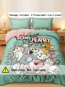 Tom and Jerry Artist x SHEIN Aranza Sanchez Lindo conjunto de ropa de cama impreso de gatos y ratones en caricatura, cómodo