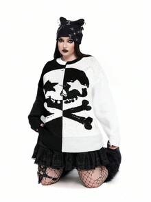 Whyspr Goth Punk Gothic Halloween Skull Plus Size Sweaters Goth Clothes Emo Clothes For Women Women Sweater Skull Sweater Halloween Sweater Halloween Winter Fall Autumn