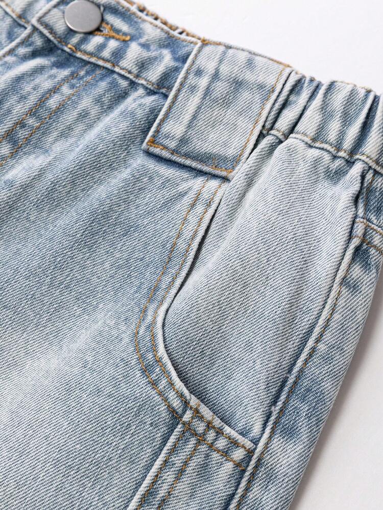 Teen Girl Casual Retro Personalized Fashion Distressed Split Bleached Blue Wide Leg Loose Jeans Baggy Jeans Y2k Y2k Jeans Wide Jeans Wide Leg Jeans Girls Fall Winter - Blue - View 6