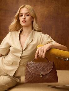 MOTF PREMIUM PU LEATHER CROCODILE PATTERN BUCKLE TOP HANDLE BAG - Coffee Brown - View 2