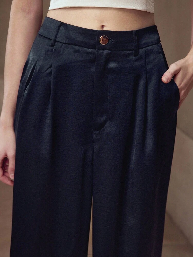 FOLD PLEATED SLANT POCKET SUIT PANTS