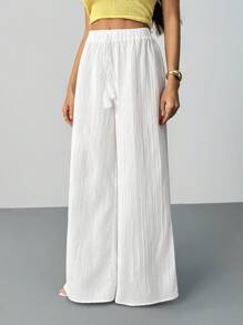 SHEIN Tall 女式全长几何白色休闲度假阔腿裤 - 白色 - 查看 3