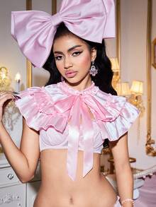 Pañuelo de cuello de satén con diseño de pastel de capas rosa, accesorio de lencería kawaii y lindo para mujeres en fiestas y festivales de música estilo Lolita - Rosa - Ver 3