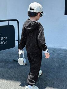 SHEIN 2pcs Kids Boy Back-To-School 2 Pieces Set,Comfortable Patch Hoodie Loose Sweatshirt & Drawstring Pants Knit Outfit,Suitable For School,Autumn,Everyday - Multicolor - View 5