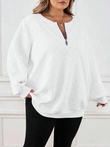 SHEIN CURVE+ Felpa casual in tinta unita con texture, adatta per l'inverno e l'autunno, disponibile in taglie comode