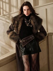 Anewsta Savoree Women's Elegant Collar Long Overcoat, Autumn/Winter - Brown - View 4