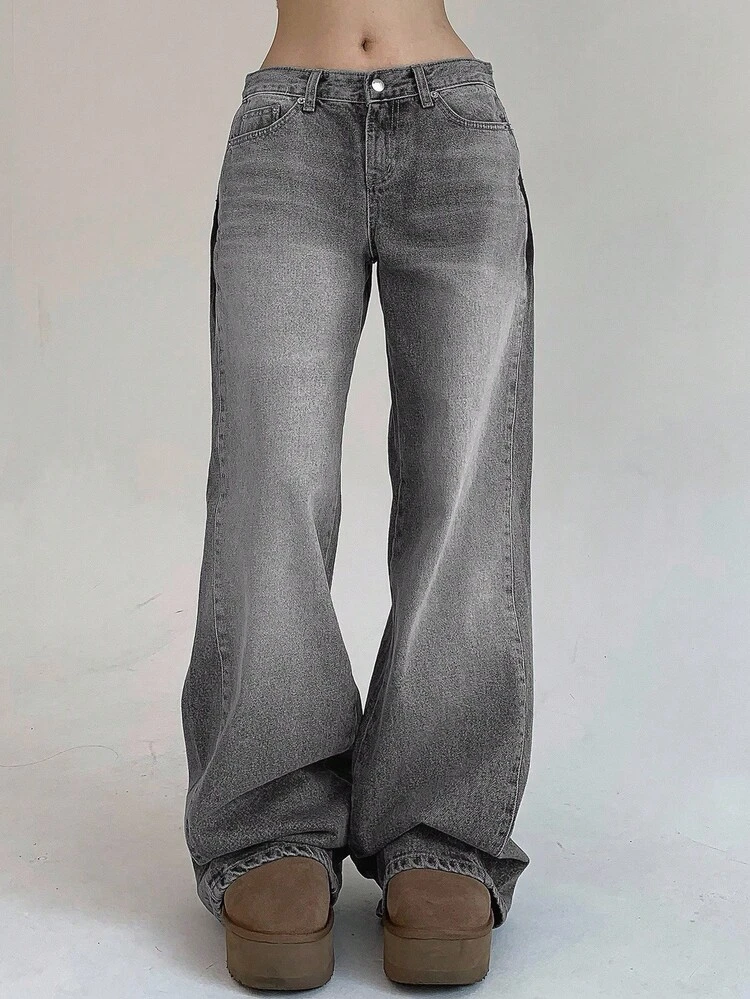 Women's Pocket Loose Wide Leg Casual Versatile Jeans