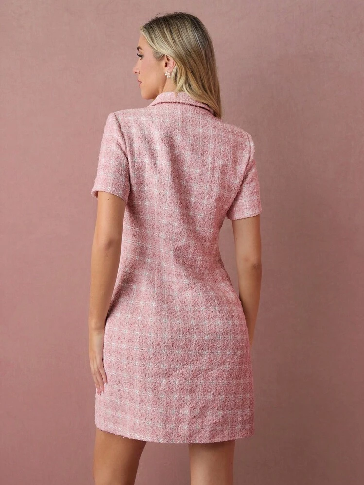 pink tweed dress shein SHEIN MOD Women's Pink Tweed A-Line Mini Dress,New Years Women Dress