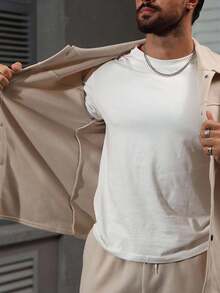 Manfinity Homme Men's Solid Color Single-Breasted Jacket And Pants Casual Suit Casual Two Pieces Set Men Co-Ord Set Beige Men Two Piece Outfit Apricot Men Outfit , Fall Clothes Winter, Cozy Outfits