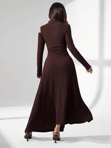 Modelyn Women's Elegant Tight-Fitting Knit Dress, High-End French Style Fall Cloth For Women - Coffee - View 6