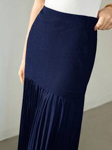 Uhlyne Women's Summer Skirt - Temperament Accordion Pleat Splicing High-End Niche Gentle Elastic Waist Elegant Age-Reducing Suitable For Commuting Leisure Black Skirt Fall Cloth For Women