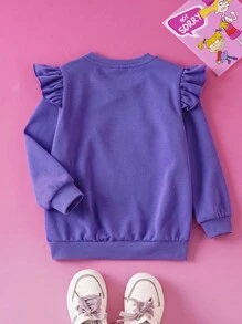 Nick 90s | SHEIN Sudadera con cuello redondo morada con decoración de lazo, estampado de corazones y dibujos animados lindo para niña - Morado - Ver 3