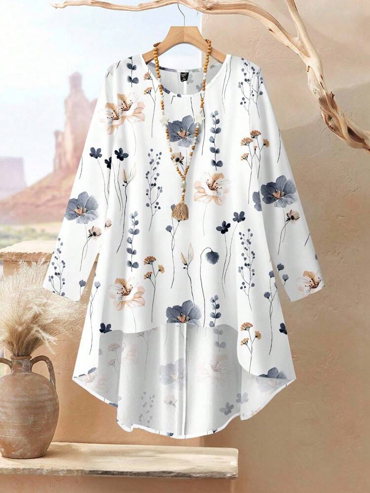 2pcs Women Loose Fit Round Neck Long Sleeve Top And Pants Set, Summer Outfit Women Floral Print Shirt Sets Women Pajama Sets Women Loungewear Sets Women Two Pieces Outfits Floral Pant Sets Floral Pants Sets For Women Women Summer Pant Sets Floral Shirt Sets Women Pants Sets Women Summer Pants Sets Women Fall Clothes,Casual