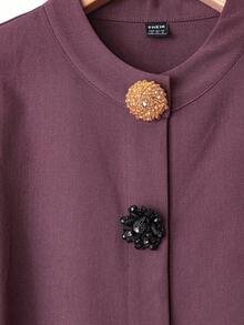 Franclia 2件套纯色无袖腰带上衣和裤子优雅套装 - 紫色 - 查看 5