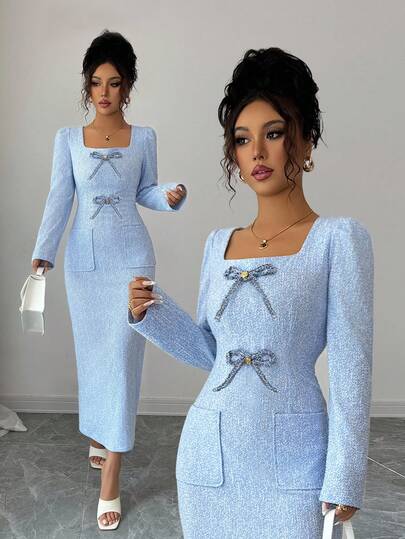 Elenzga 女士优雅蝴蝶结装饰浪漫约会连衣裙