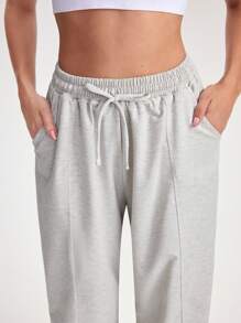 SHEIN Sports Damen Lässig Einfarbige Sporthose - Grau - Übersicht 4