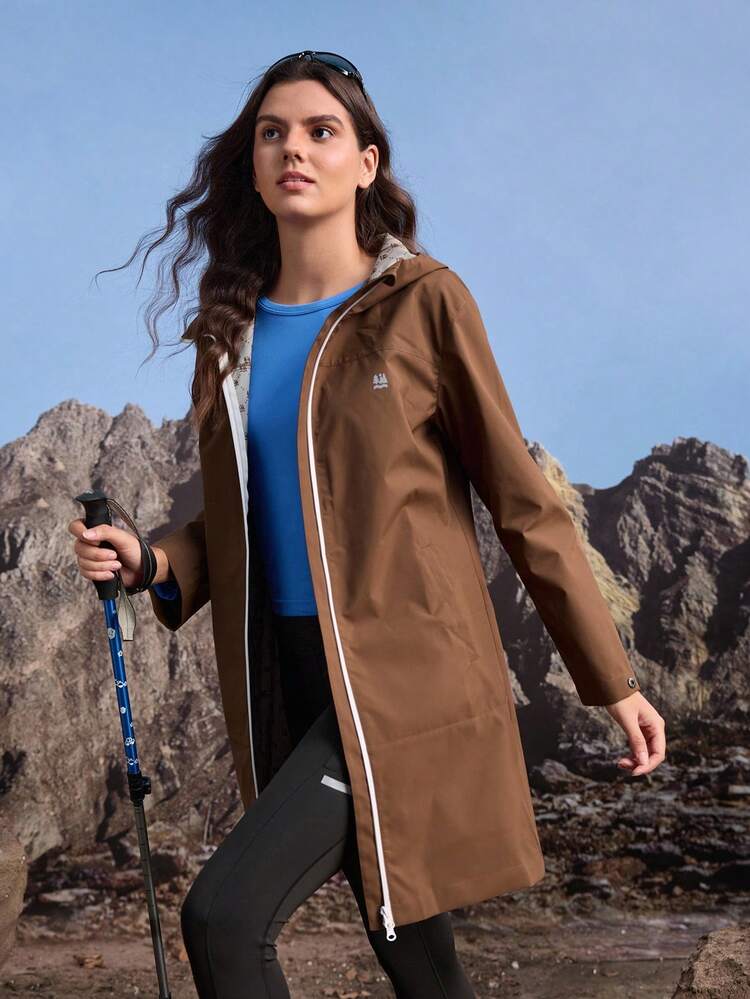 In My Nature 女士户外纯色连帽风衣外套徒步夹克女款女士户外服装防风衣女款女士防雨外套 - 卡其色 - 查看 8