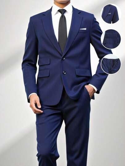 2 件青少年男孩绅士西装套装，撞色胸袋定制西装外套 + 长裤，正式优雅，休闲户外个性化服装，适合生日派对、庆典、表演、主持人、婚礼季、生日、婚礼、婚礼嘉宾、花童、戒指男孩