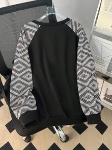 SHEIN Lacomfia Plus Size Vintage Casual Crew Neck Raglan Sleeve Sweatshirt Fall Cloth For Women Winter Autumn