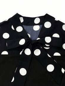 加大码优雅波尔卡圆点印花结饰拼接连衣裙，秋季长款女装 - 彩色 - 查看 3