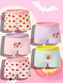 5件装 女童万圣节草莓印花可爱水果派对柔软棉质内裤 - 彩色 - 查看 3