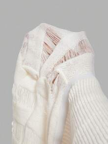 Skyraze Women's French Style Off Shoulder Slim Fit Hollow Out Pullover Sweater In Fall/Winter - White - View 6