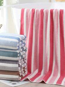 SHEIN 1 Buah Handuk Serat Super Bermotif Garis-garis, Handuk Mandi, Handuk Persegi Panjang, Handuk Pantai, Dekorasi Kamar Mandi Rumah, Perlengkapan Kembali ke Sekolah, Salon Kecantikan, Kamar Mandi Rumah - Grey - View 5