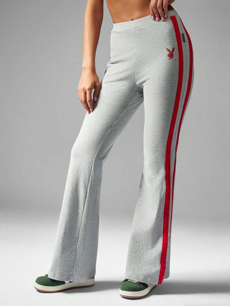 Missguided x Playboy Varsity Style Flare Leg Pants Retro High Rise Logo Athleisure Lounge Pants Winter Fall Casual Streetwear Trousers Y2K Fashion