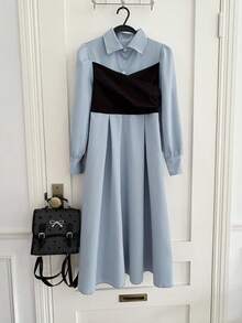 Tween Girls Casual Korean Style 2 In 1 Dress, Suitable For Daily Wear And School - Blue - View 3