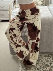 Comfortcana Plus Size Nomadic Brown Cow Print Fleece Pants