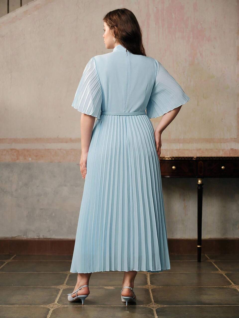 Vestido largo plisado elegante nuevo para mujer