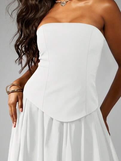 MISSGUIDED Elegant Strapless Evening Maxi Dress With Fitted Bodice And Flowing Chiffon Skirt Perfect For Wedding Guest Summer Formal Party Occasion
