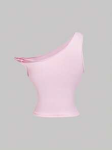 SHEIN MOD 粉色不对称水钻女式上衣 - 闪亮可爱，适合审美、学院风、约会、派对、节日、茶会、生日、办公室穿着和通勤，具有老钱风格，Y2k - 粉色 - 查看 2