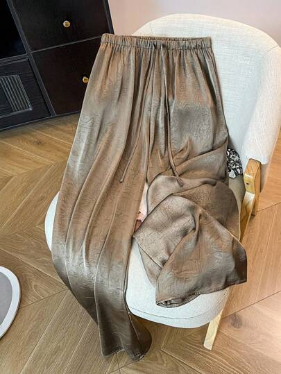 SHEIN Tall CURVE Pantalon ample et confortable à jambes larges de la série grande taille et forte pour femmes, en fibre d'acétate